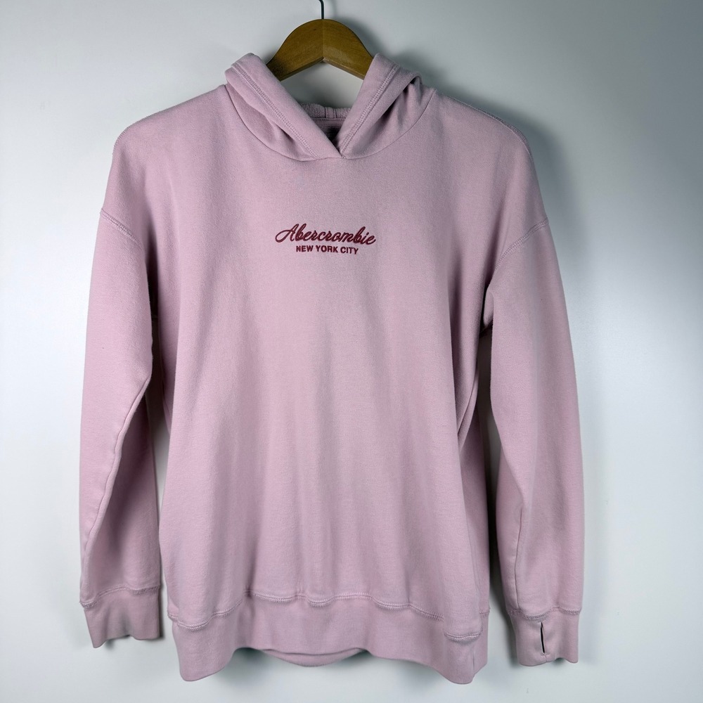 Y2K Preppy Spellout Embroidered Hoodie Abercrombie Kids Pink Girls 15/16